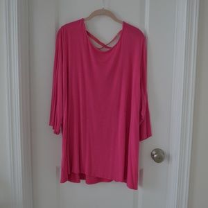 Bright Pink Long Sleeve Criss Cross Back Top